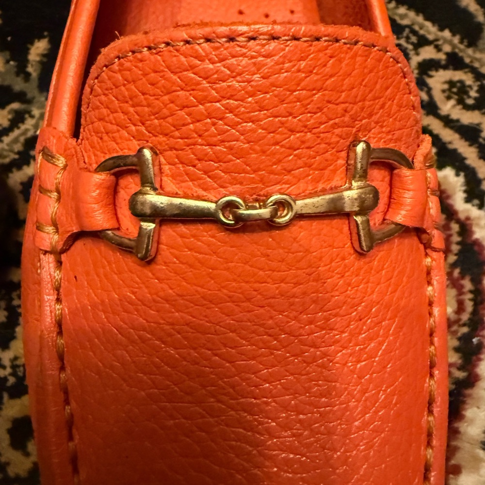 GUCCI look alike- Orange Leather Loafers with Gold Buckle